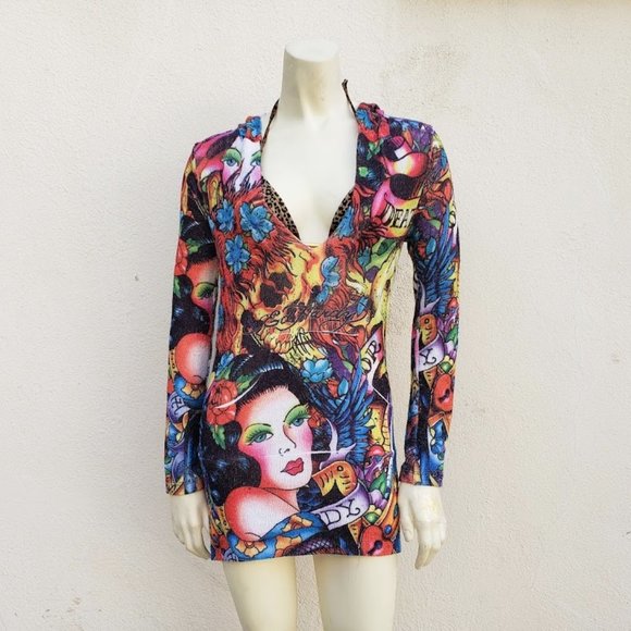 Ed Hardy Dresses & Skirts - Vintage Y2K Ed Hardy Skeleton Skull Tattoo Dress